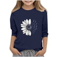 thumbnail image 5 of Big Kids Girls Navy 3/4 Sleeve Shirt Casual Crewneck Top Stretchy Soft Tee Cute Butterfly Flower Graphic,Size 4-5T, 5 of 5