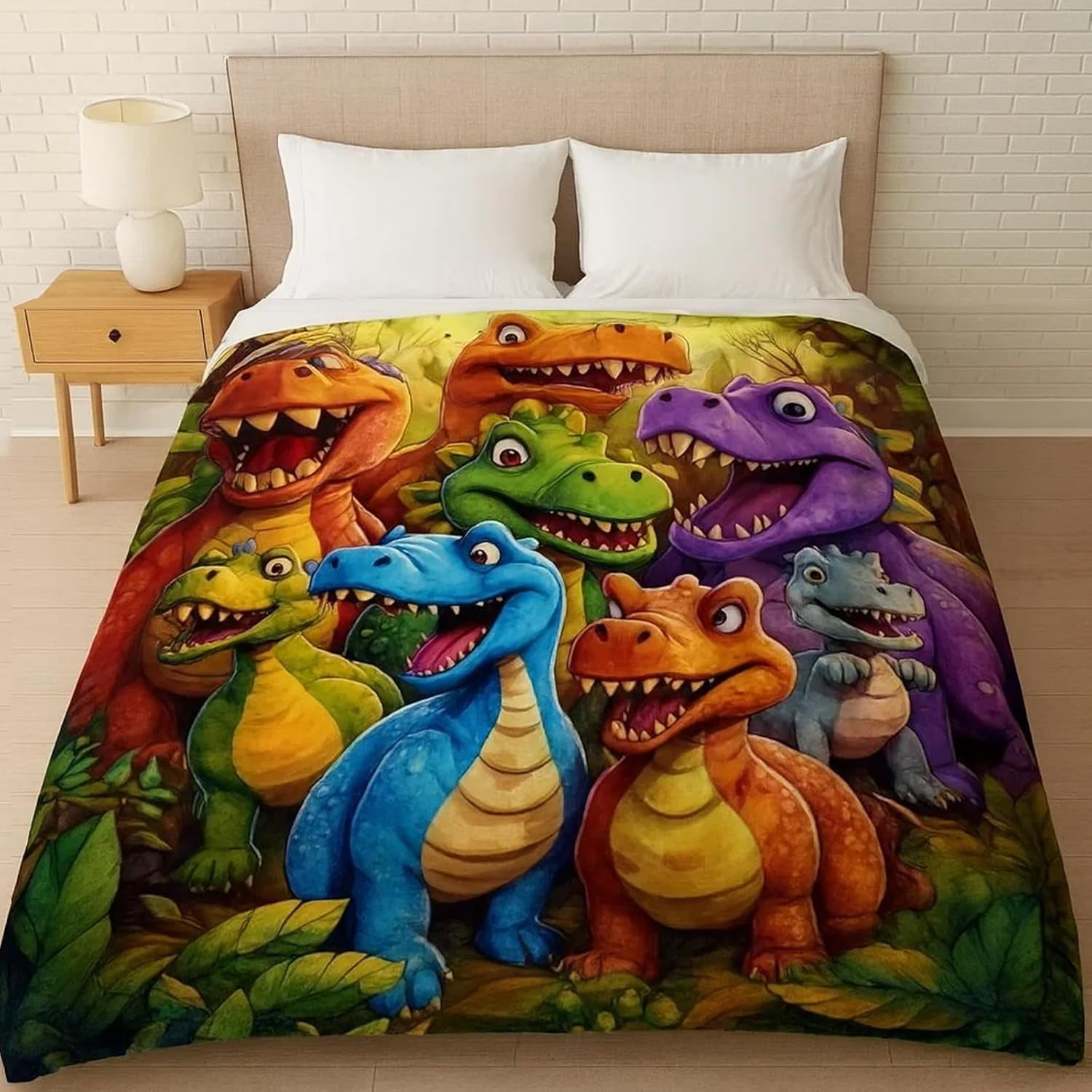 Upgraded Thickened 3D Dinosaur Blanket for Boys Girls, 4 Sizes Cute Smiling Dinosaurs HD Digital Print Flannel, Cartoon Dinosaur Throw Blanket, Soft/Warm/All Season Fleece Throw Blankets