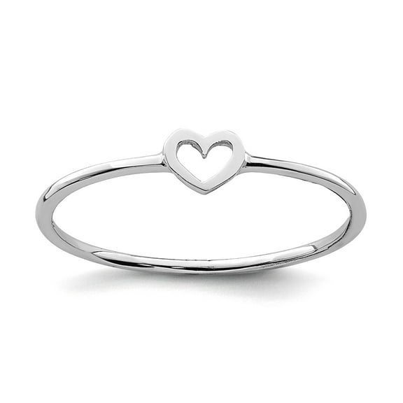 14k Solid White Gold Polished Love Heart Ring Size 7 Statement Ring for Women - .6 Grams