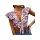thumbnail image 5 of VISgogo Blusa de manga corta con volantes para mujer, blusas cortas estilo festivo con nudo de corbata frontal estampado floral, blusas simples informales VISgogo  moda, 5 of 7