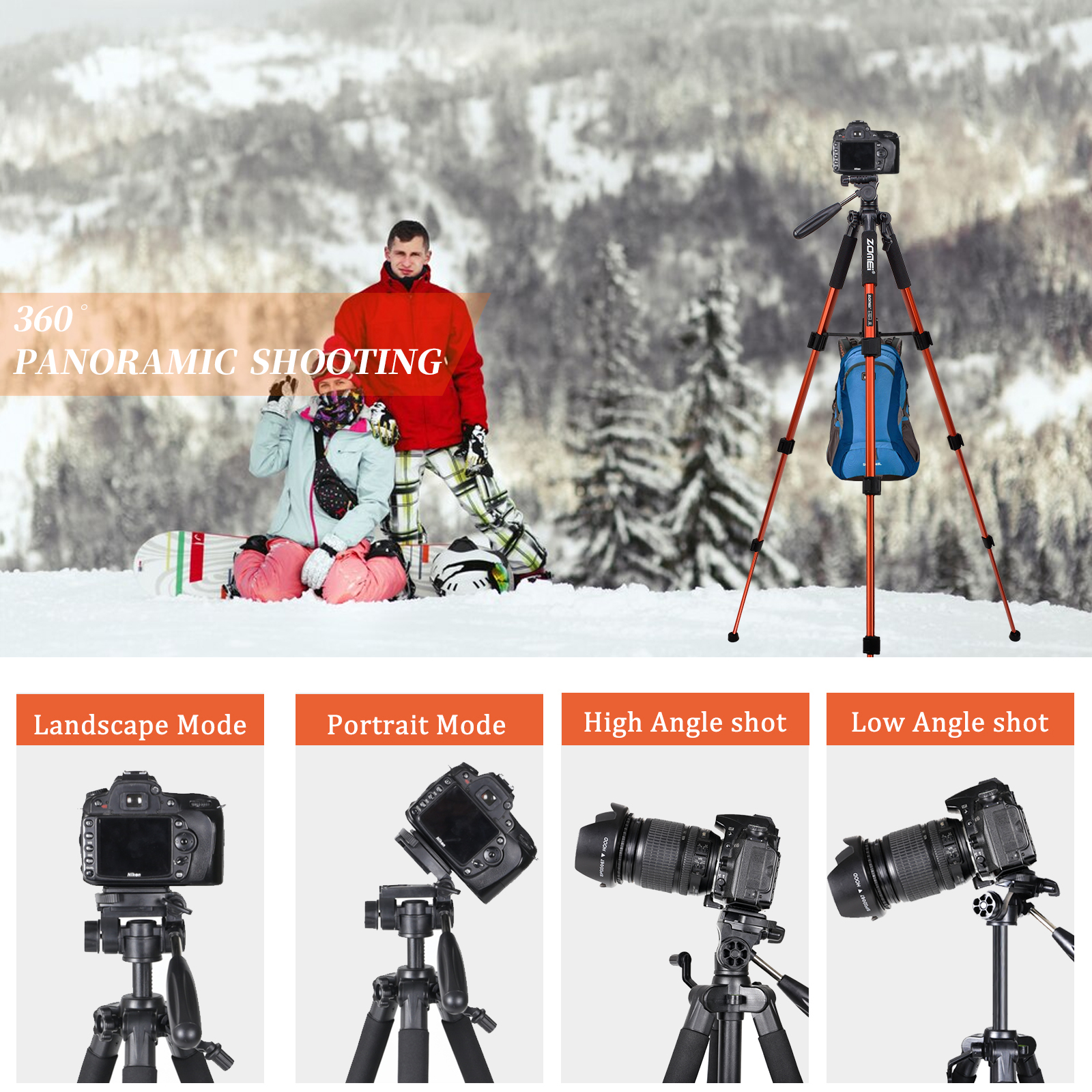 ZOMEI 55 "camera tripod with travel bag, professional aluminum portable tripod stand with phone tripod stand and 1/4" screw for phone/camera/projector/DSLR/DSLR camera