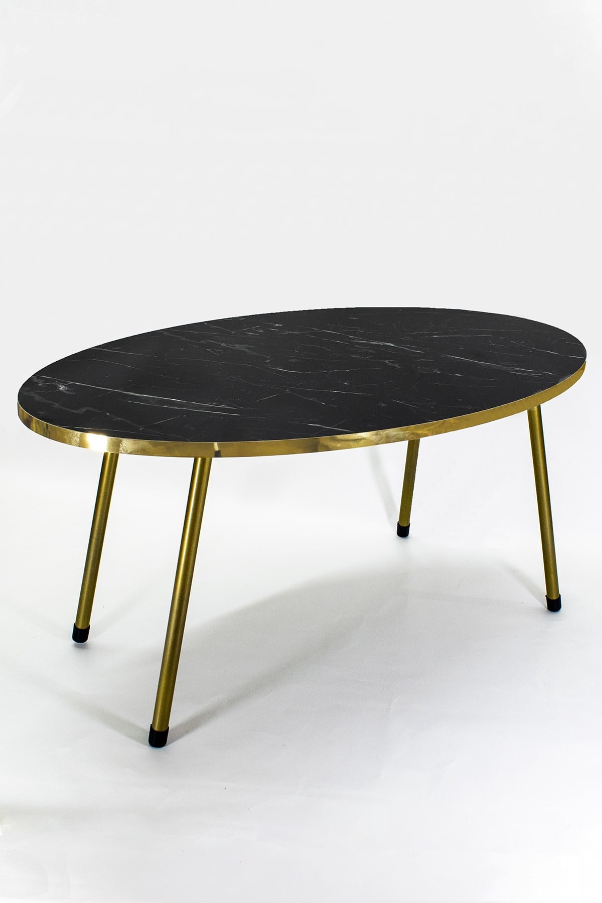 Black Marble Print Oval Coffee Table with Gold Metal Legs,Faux Marble ...