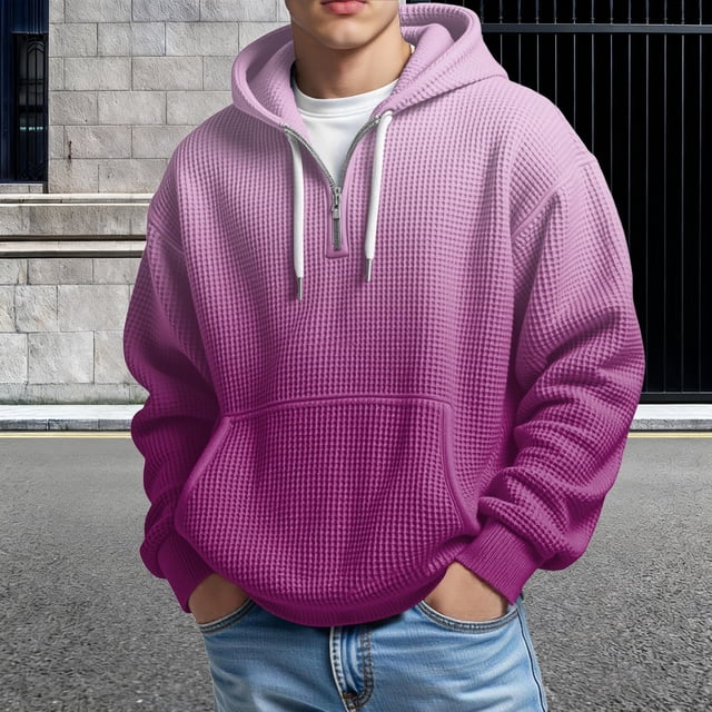 Men's Quarter Zip Hoodie Sweatshirt for Everyday Casual Wear Long Sleeve with Pockets in Solid Color Pullover