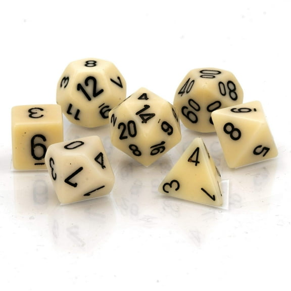 Polyhedral 7-Die Opaque Dice Set Ivory W/Black Chessex Manufacturing