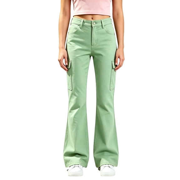 Grblisyd Girls Flare Leg Uniform Pants High Waist Dress Bell Bottoms with Pockets Kids School Stretch Pants for Teen