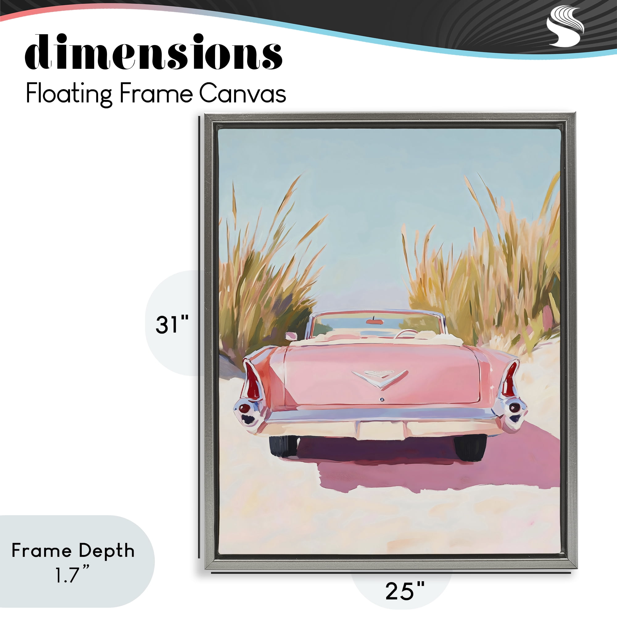 Stupell Industries Pink Cadillac on Beach Gray Framed Floater Canvas Wall Art, design by The Prints Vibe