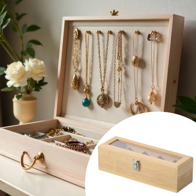 twisto Tea Storage Case Wooden Tea Chest Organizer Box Clear Lid Multi Compartment Drawer Cabinet Counter Table Desktop Storage for Suitable for gift giving home decoration kitchen 30x10x9cm