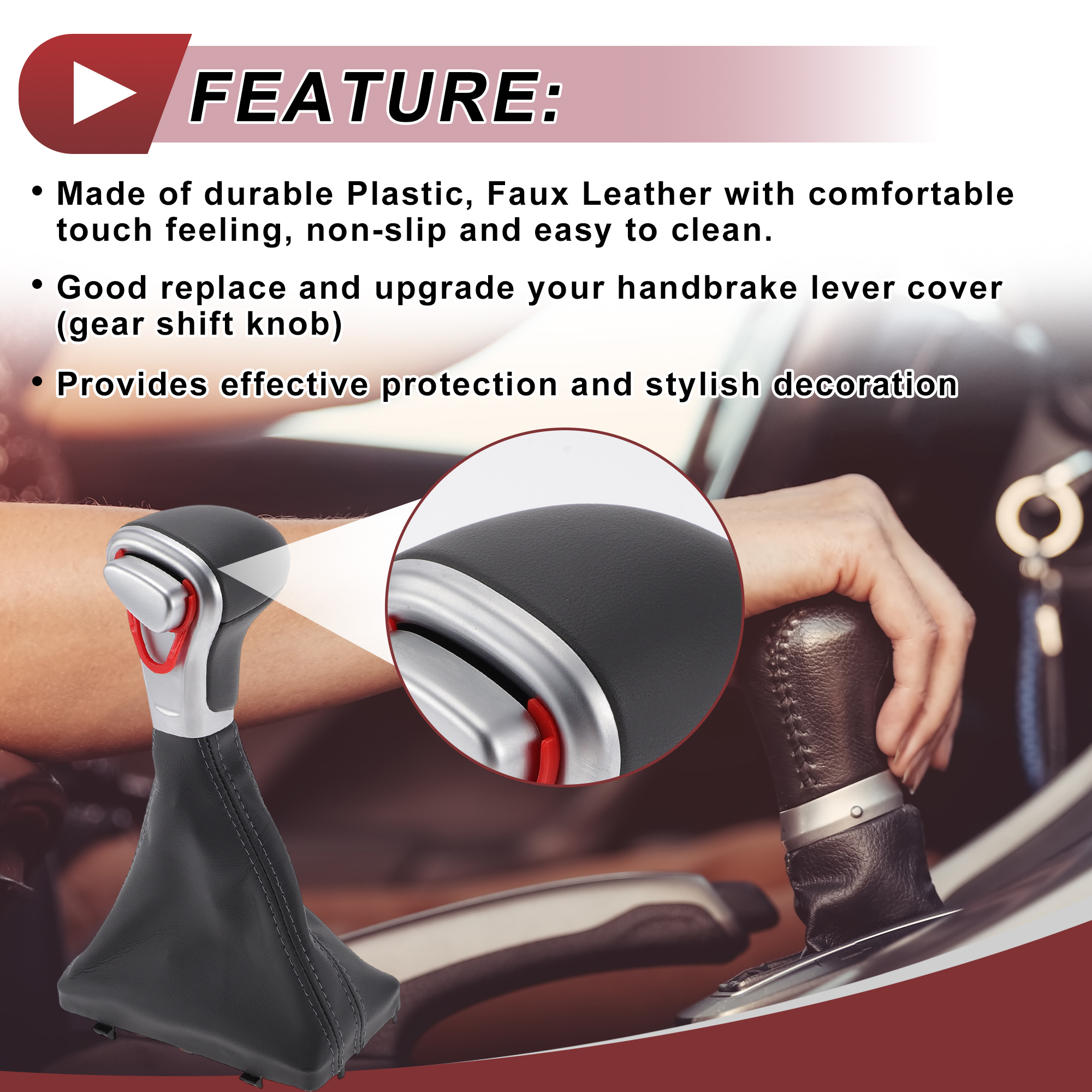 Unique Bargains Gear Shift Knob with Cover Automatic Stick Shifter Knob for Audi A4 2009-2014 Plastic Faux Leather Gray