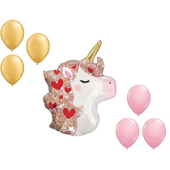 LOONBALLOON Unicorn Theme Balloon Set, 21 Inch Std Shape Unicorn Sparkles Balloon and 6x latex balloons