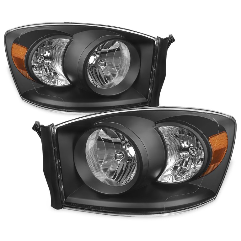 Fit 2006-2008 Dodge Ram 1500 06-09 2500 3500 Black Headlights Lights  Left+Right