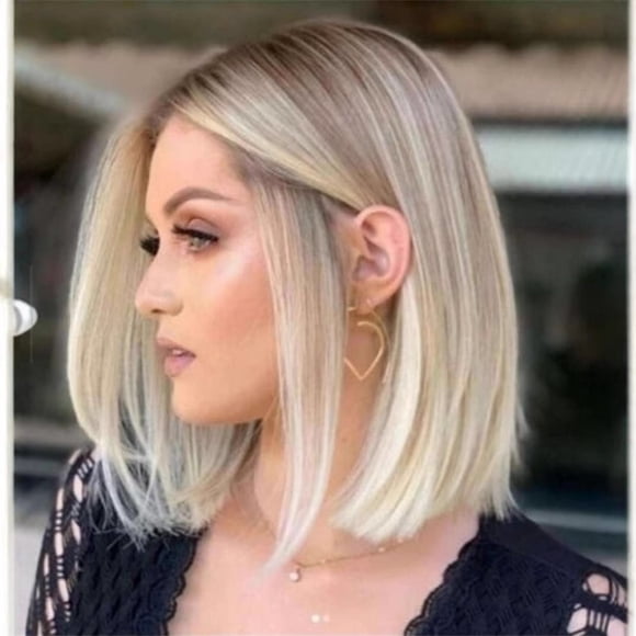 Full wig for women BOBO head blond medium parting short straight hair