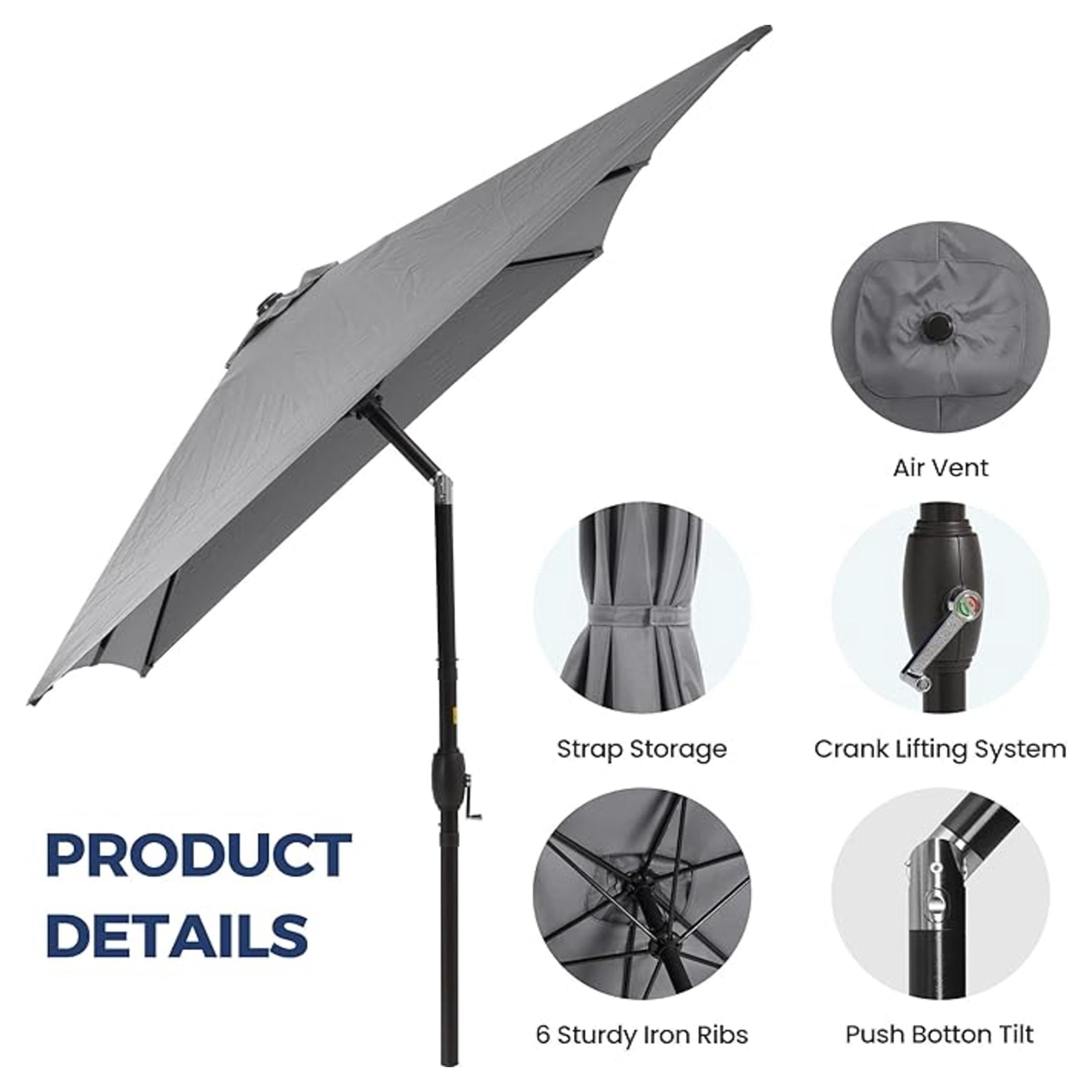 AuraLane 6.5 x 10 ft Rectangular Patio Umbrella with Crank,Tilt,Polyester UV-Resistant Canopy for Pool,Backyard & Patio(Without Base)