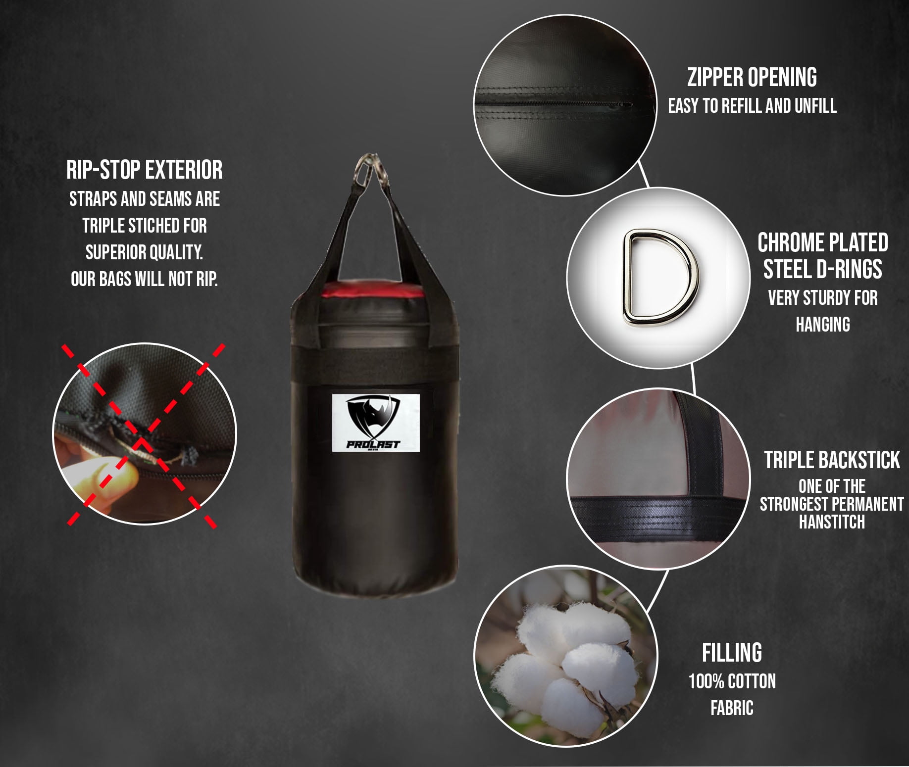 PROLAST Punching Bag 15LB for Kids, Children Adults Boxing MMA Muay Thai Heavy Bag (Black and Red)