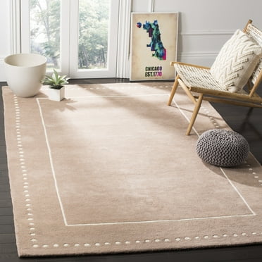 SAFAVIEH Bella Danita Plain Dotted Bordered Wool Area Rug, Beige/Ivory, 5' x 8'