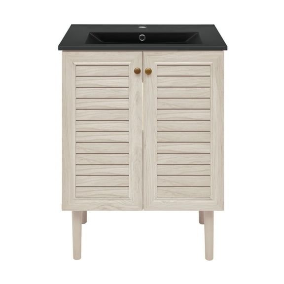 Bron 24" Freestanding Bathroom Vanity in White Oak with Black Sink Top