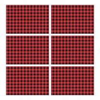Red and White Checkered Pattern Summer Placemats Table Placemats Set Of 6-Linen Kitchen Washable Placemats Table Mats 11.8"x17.7" Non-Slip Heat Resistant