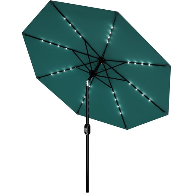 IdealHouse Patio Umbrella with Solar Lights, Outdoor Table Umbrella with 8 Durable Ribs, Tilt & Crank Mechanism, Waterproof & UV Protection for Garden, Backyard, Poolside (Light Blue, 9 FT)