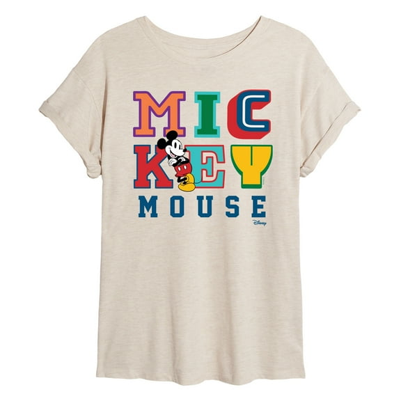 Disney - Mickey Mouse - Multi Colored Letters - Juniors Ideal Flowy Muscle T-Shirt
