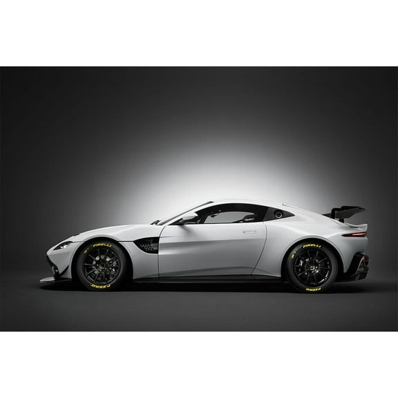 Aston Martin GT4 White Sporty Car Wall Poster - 12x18 Inch Laminated Poster - Stunning Detail and Bold Colors