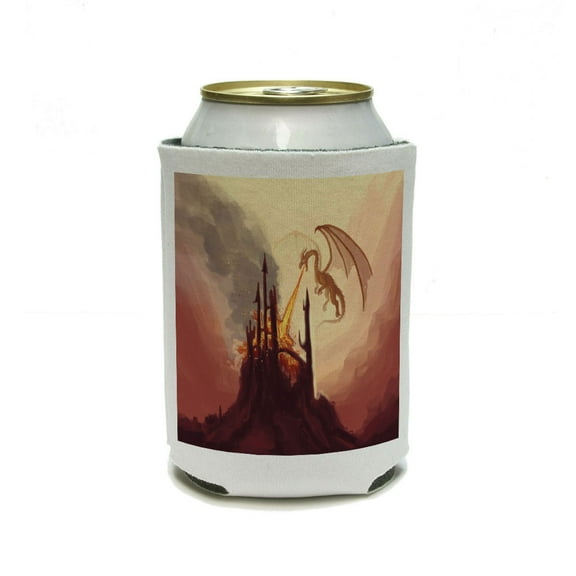 Dragon Breathing Fire - Castle Ruins Fantasy Medieval Can Cooler Drink Insulator Beverage Insulated Holder