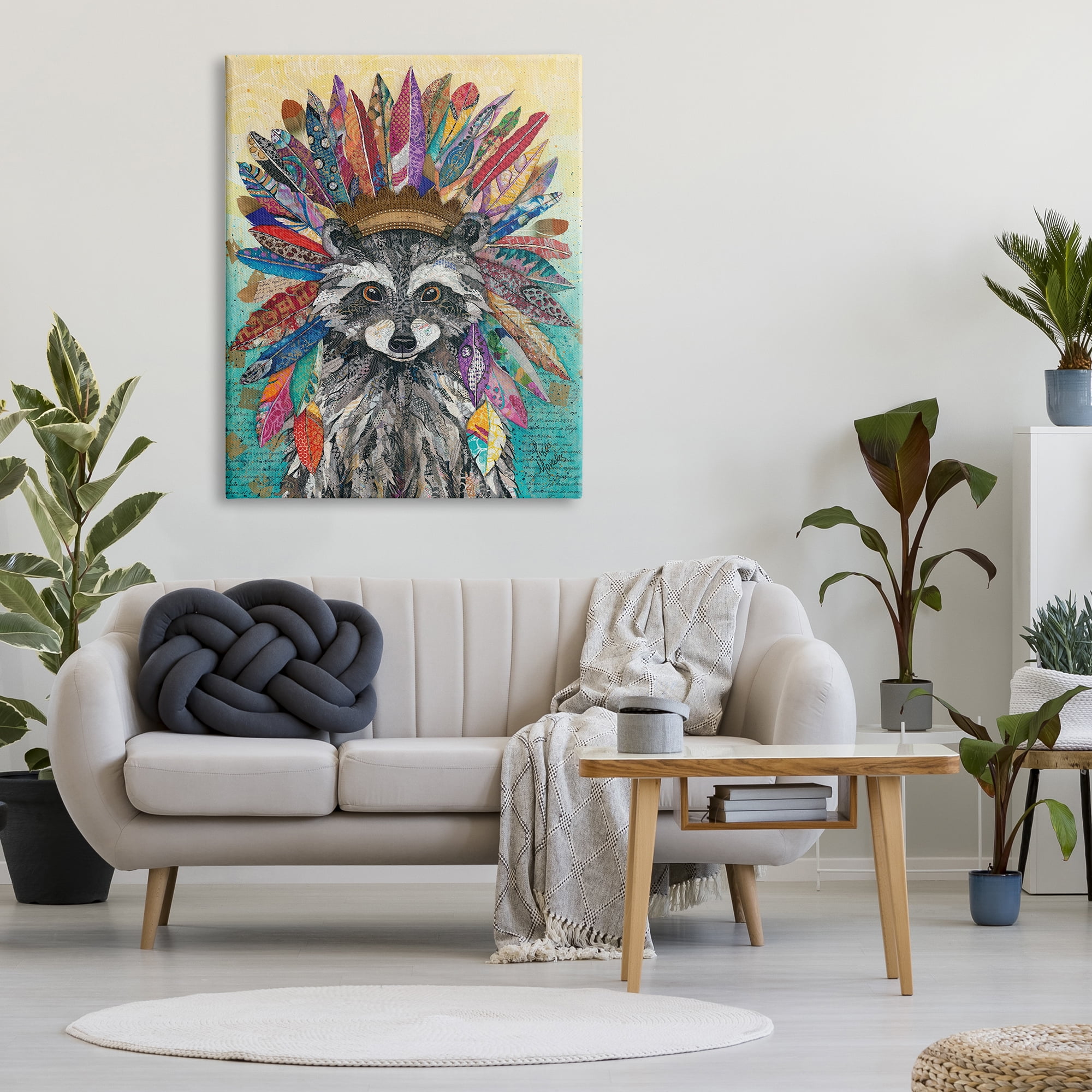 Stupell Industries Bold Tribal Raccoon Mixed Ephemera Collage Painting Painting Gallery Wrapped Canvas Print Wall Art, Design by Lisa Morales