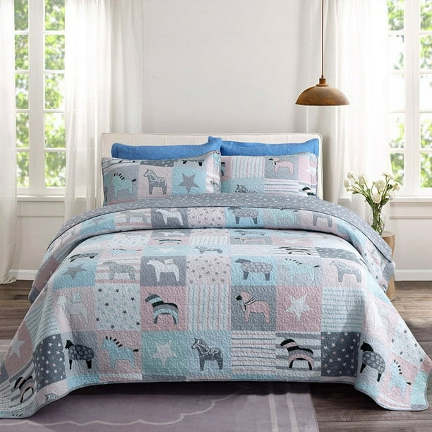 Animal Print Patchwork Algodón 3 Piezas Colcha Juego de Cama Edredón