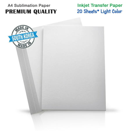 A4 Premium Inkjet Heat Transfer Paper for (!Light Colored Fabrics!), Pure Cotton, Polyster Ricoh, Epson, SawGrass Printers (20