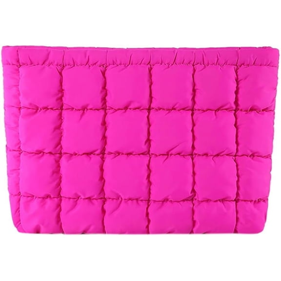 Solid Color Quilted Design Clutch,10.43x6.5 Inch Large Capacity Puffer Makeup Bag for Women, Elegant Travel Cosmetic & Toiletry Organizer