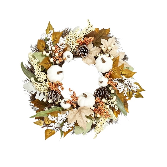 Autumnal Maple Leaf Thanksgiving Front Door Wreath, Artificial Pumpkin Pinecone Berry Fall Garland, Harvest Hanging Wreath for Home Wall Mantel Outdoor Decor