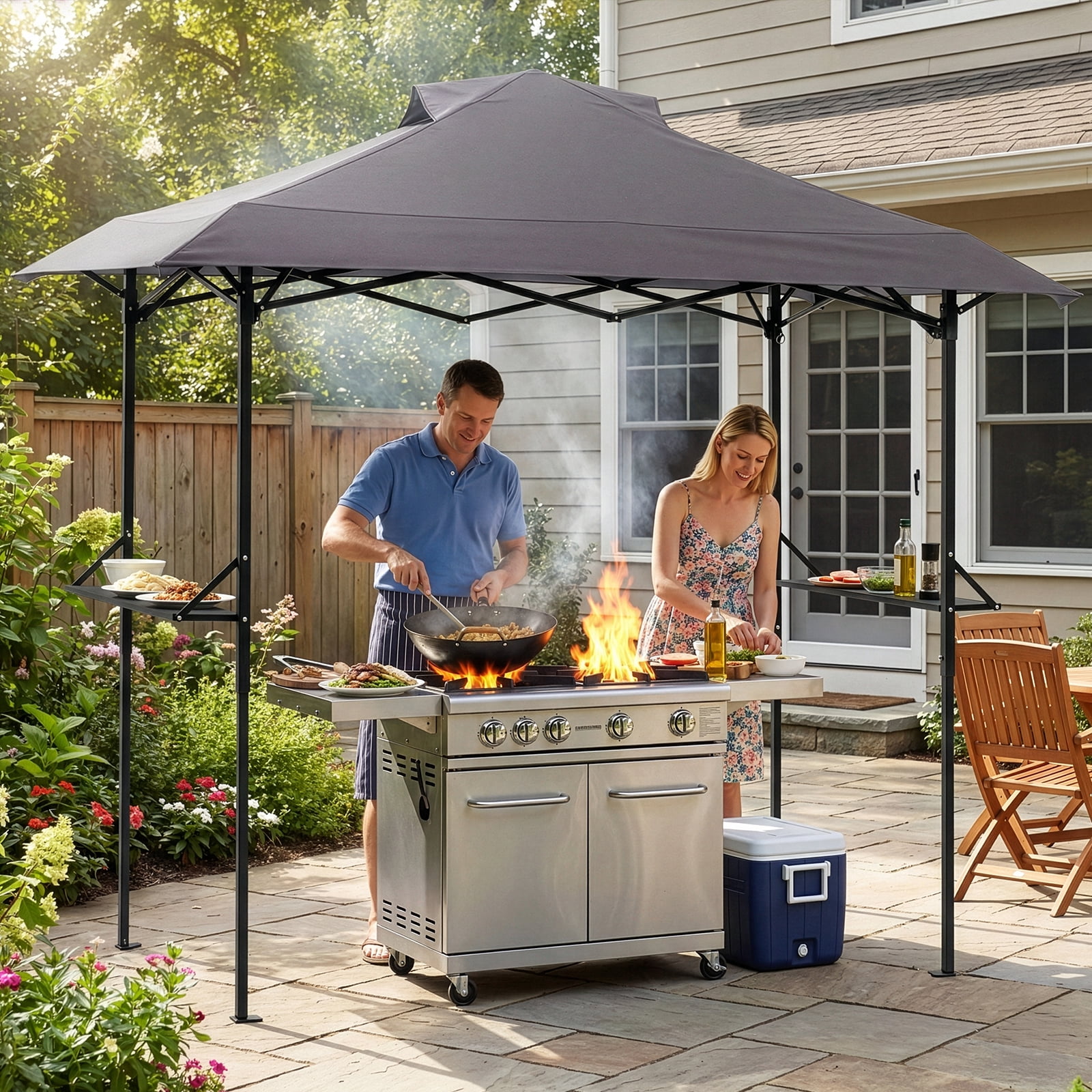 Ktaxon Grill Gazebo Outdoor BBQ Canopy Shelter 8 x 5 Canopy for Patio Backyard Grilling,Gray