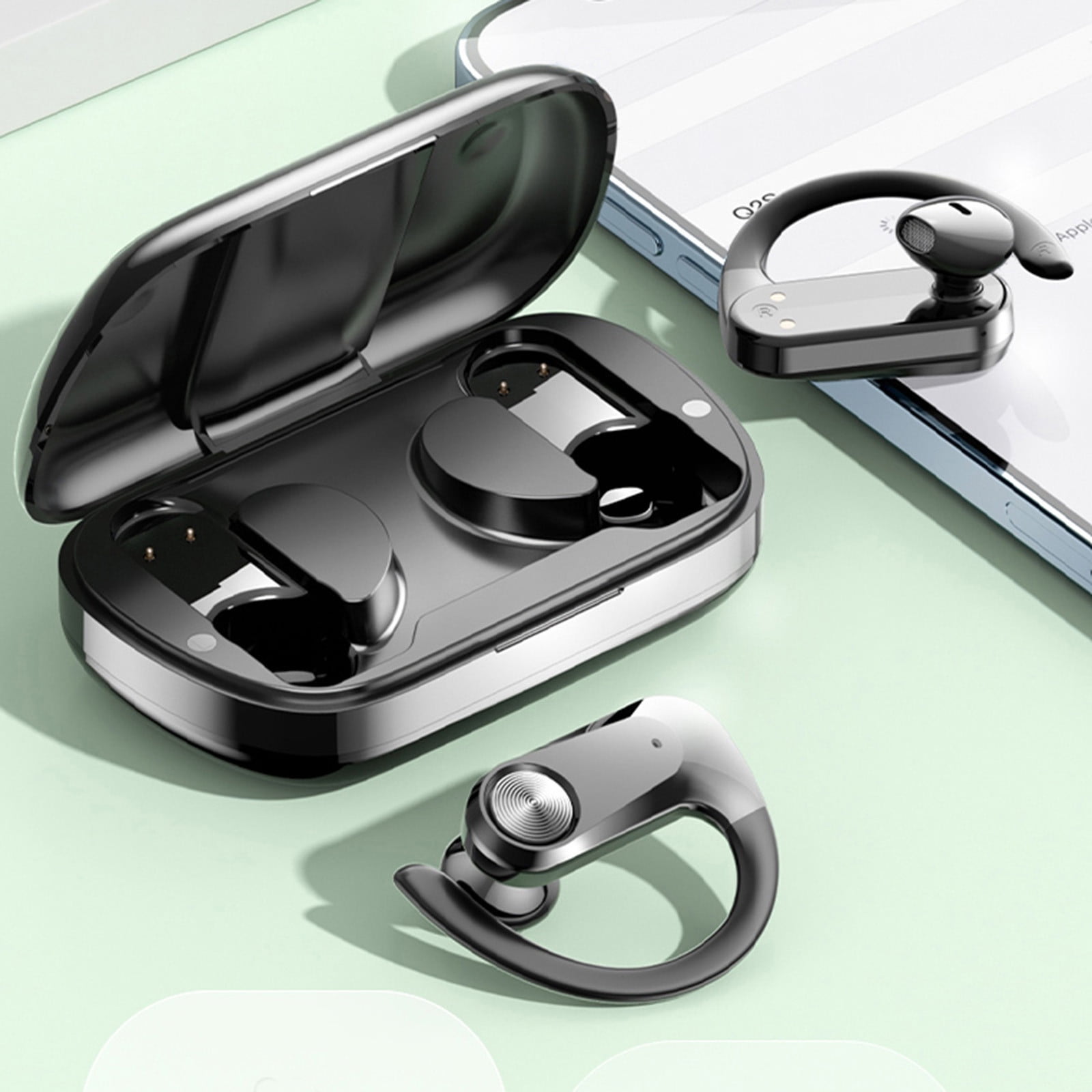 Jacenvly New Headphones Wired Wireless Earphones Bluetooth 5.3 Magical Support Sd Card Tws-Headphones Mirror Earbuds with Ear Hooks for Training Sport Digital Display
