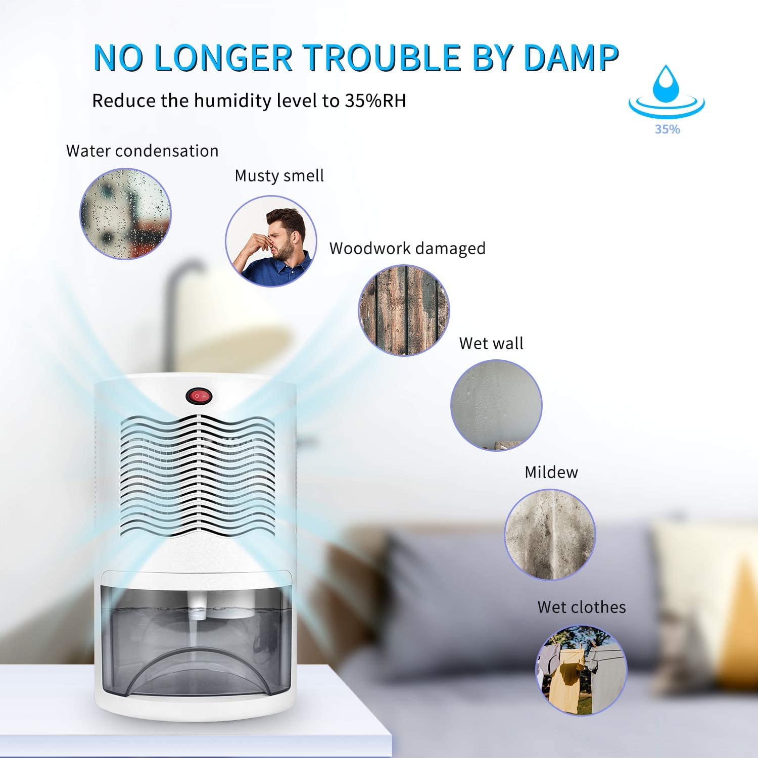 Dehumidifiers for Home Quiet Portable Small Dehumidifier Upgraded with Drain Hose Dehumidifiers for Home Room Bathroom Bedroom Closet RV Basements 2000ML 68 oz 450 Sq.ft 5000 Cubic Feet 