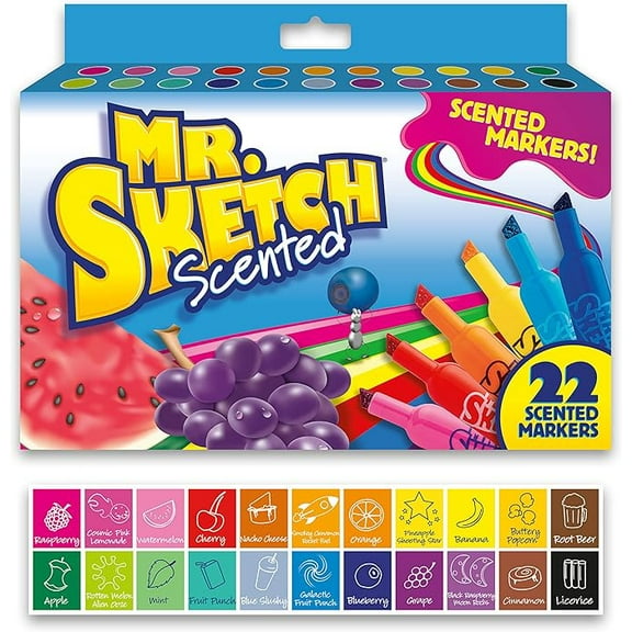 Mr. Sketch 2054594 Scented Watercolor Marker, Broad Chisel Tip, Assorted Colors, 22/Pack