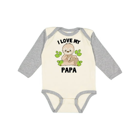 Inktastic Cute Sloth I Love My Papa with Green Leaves Boys or Girls Long Sleeve Baby Bodysuit