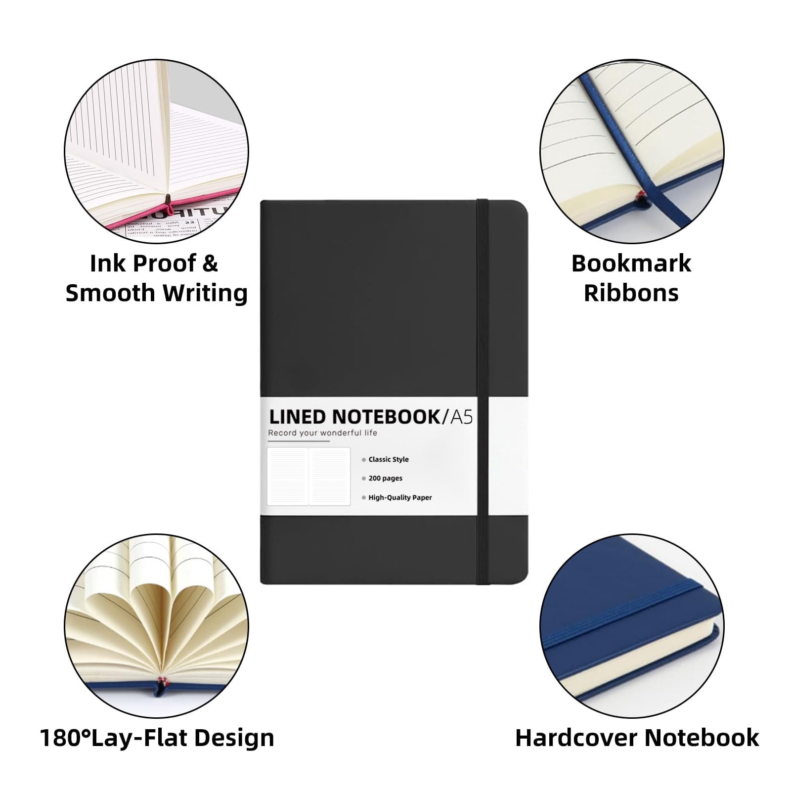 10 Packs A5 Hardcover Journal Notebooks 8.5 X5.8 In  Lined Journals Bulk For Writing 200 Pages/100sheets 10 Colors Classic Ruled Notebook Work/travel/college/note Taking (10packs 10 Colors)