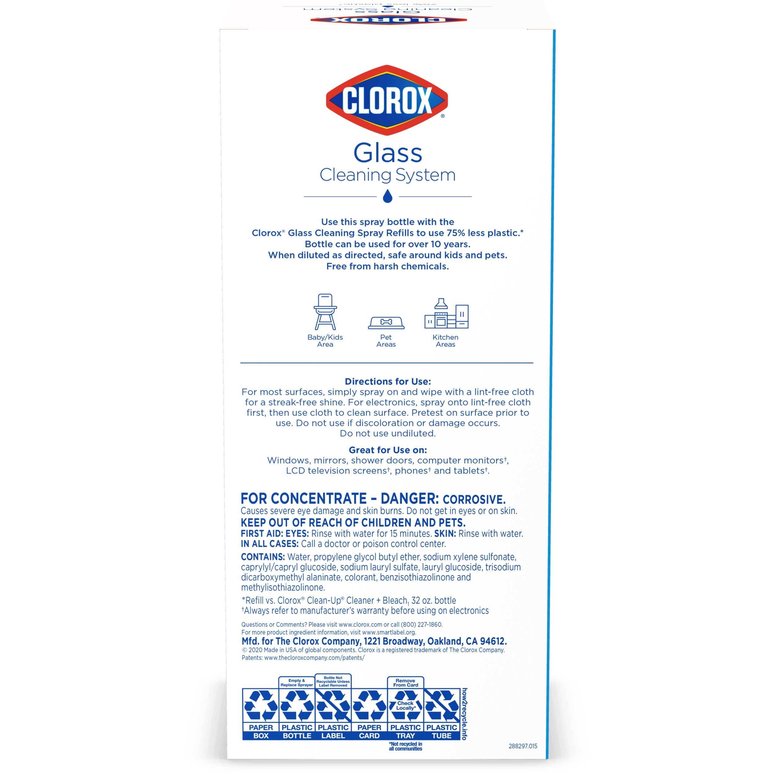 Clorox Glass Cleaner System, 1 Reusable Bottle and 2 Refill Cartridges, 0.33 fl oz