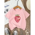 thumbnail image 2 of [Camiseta de Fresa] Camiseta de algodón suave con estampado de fresas para niña | Camiseta de manga corta con cuello redondo y diseño pixelado de fresas, lavable a máquina, ideal para cualquier temp, 2 of 8