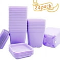 thumbnail image 4 of Zhuge Paquete de 24 macetas de plástico cuadradas para vivero, macetas de plástico de 3 pulgadas, maceta con bandeja y platillo para decoración de interiores,jardines y oficinas, color morado, 4 of 5