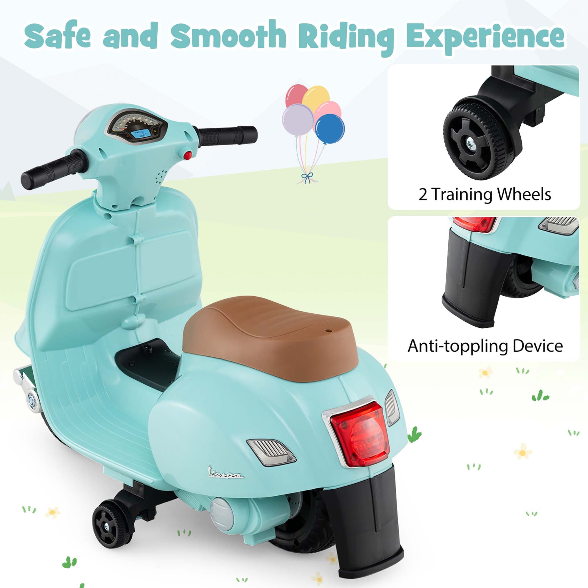 Costway Kids Ride on Motorcycle with Training Wheels Headlight Horn 6V Battery Green
