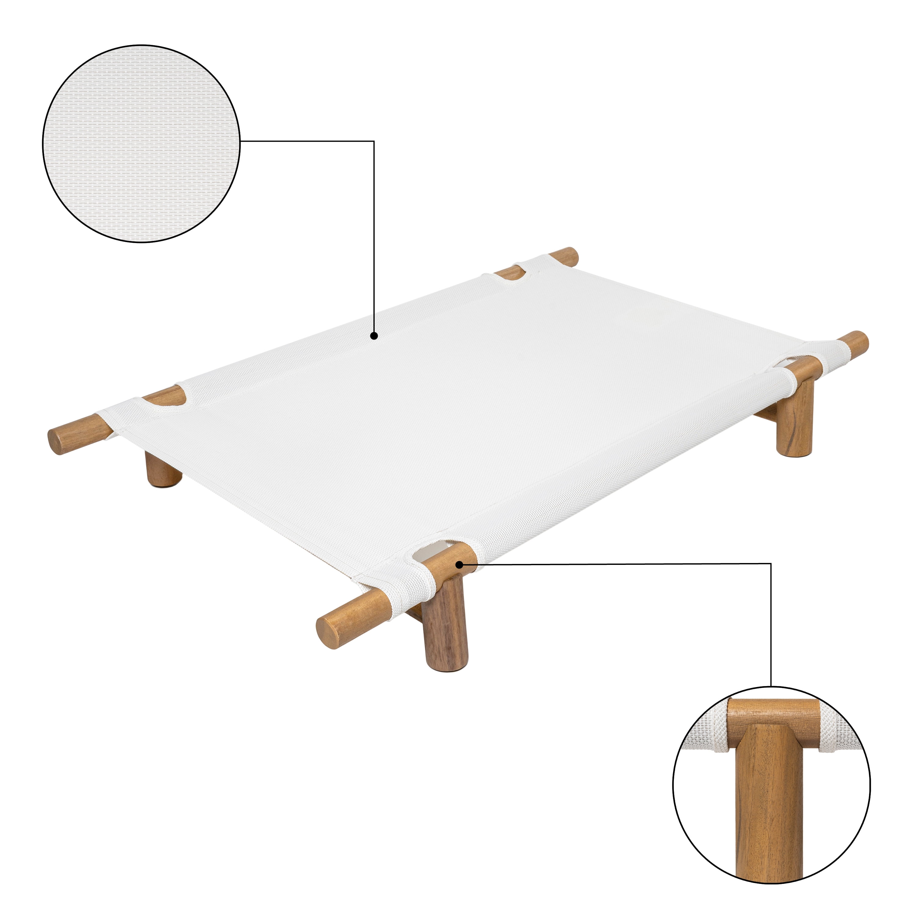 THE LICKER STORE Chester 32" Modern Minimalist Wood Frame Elevated Outdoor Dog Bed, Snow/Light Teak, DBD5000A