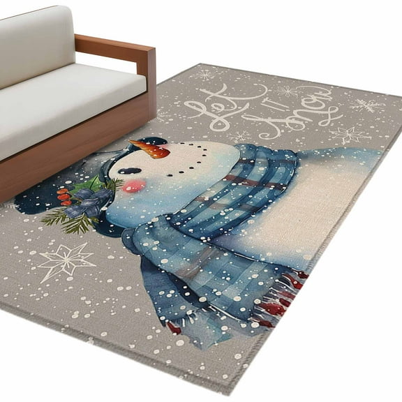 Vintage Snowman, Area Rug 3x5 FT, Non Slip Entryway Bedside Carpet, ,Merry Christmas Snowflake Grey Washable Soft Floor Carpet Indoor Mat Non-Shedding Throw Rug for Dorm Kitchen Home Office