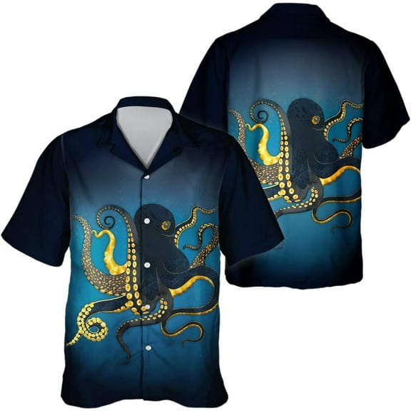 Glowing Blue Octopus Hawaiian Shirt – Deep Sea Marine Life Summer Shirt for Men & Women – Ocean Style