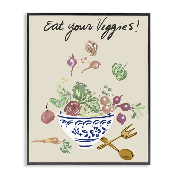 Stupell Industries Eat Your Veggies Bowl Black Framed Giclee Art, design by Ani Del Sol
