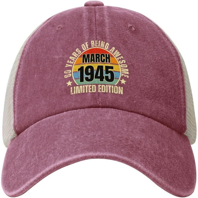March 1945 Limited Edition 80 Years Old 80th Birthday Hat Denim Baseball Cap