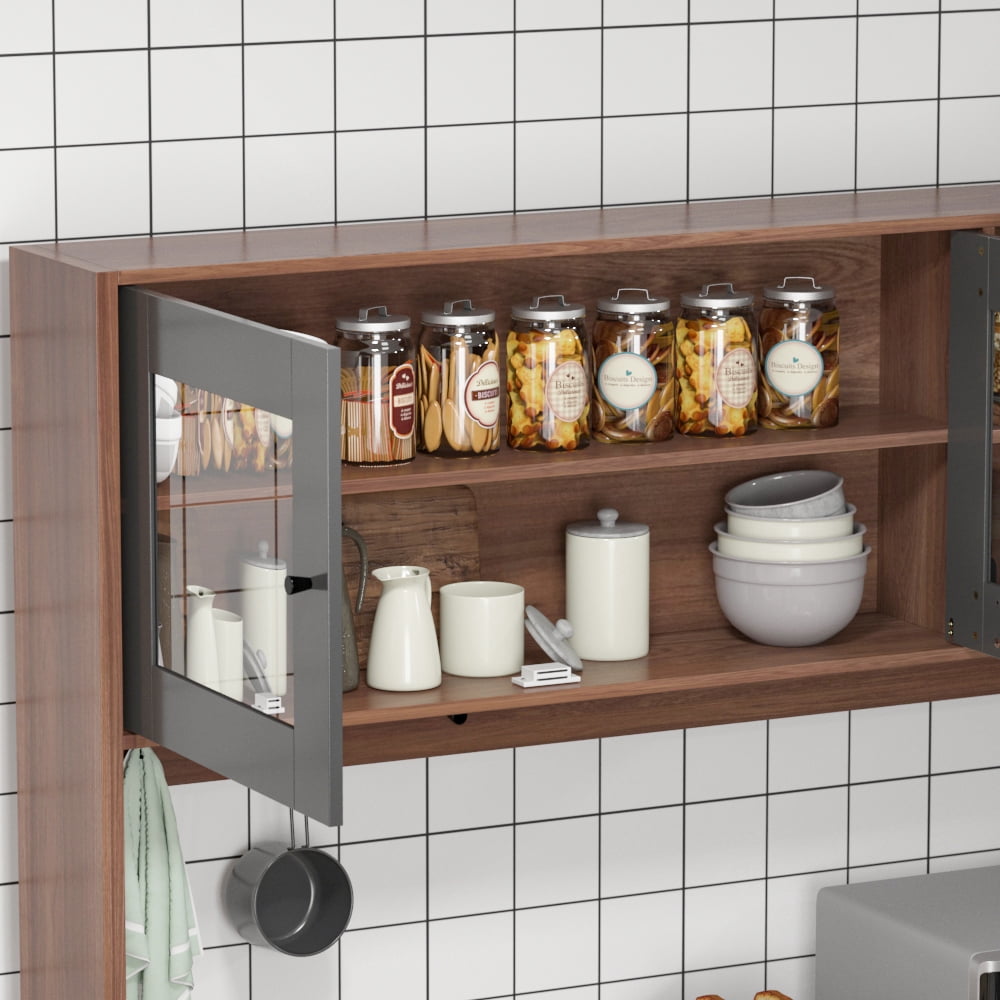 WIAWG 63" Modern Kitchen Pantry Storage Cabinet Large Wooden Sideboard Buffet hutch Cupboard Walnut/Black