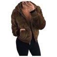 thumbnail image 1 of WEIYLL Womens Fleece Jacket Long Sleeve Pocket Pure Color Bunny Coffee Fall Coats Size S, 1 of 6