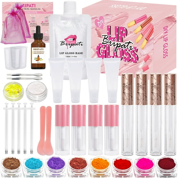 BRIPATI DIY Lip Gloss Making Kit, 46PCS DIY Lip Gloss Kit to Make Your Own Lip Gloss, Moisturizing Lip Glaze Handmade Set, Beginner Lip Gloss Kit, Lip Gloss Making Supplies Set for Women Girls