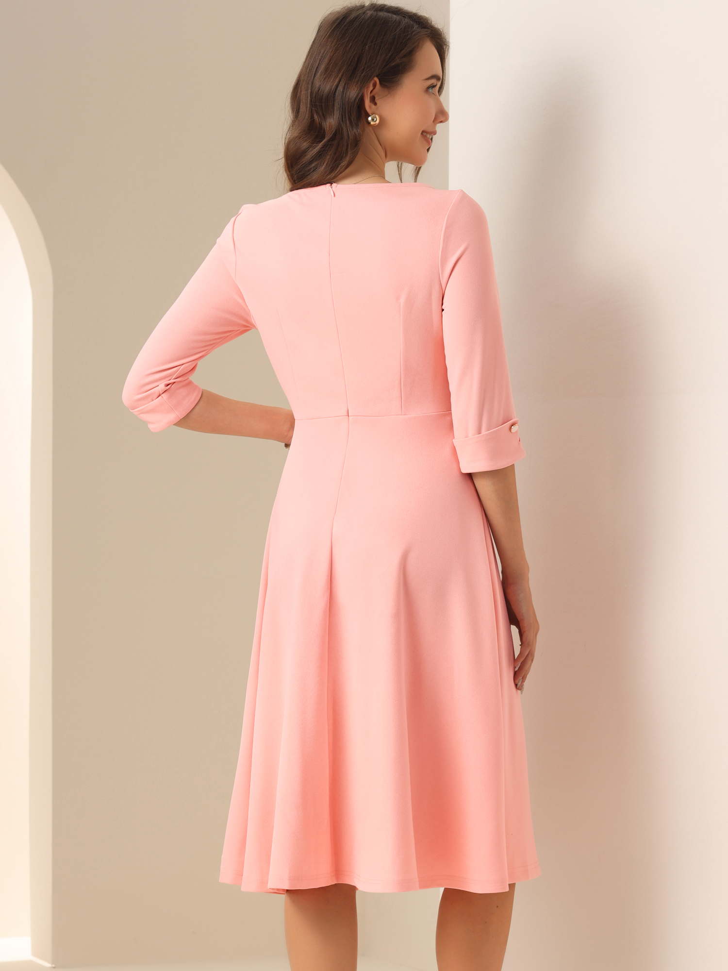 DARING DIVA Elegant Boat Neck Wear to Work Dress XS Pink