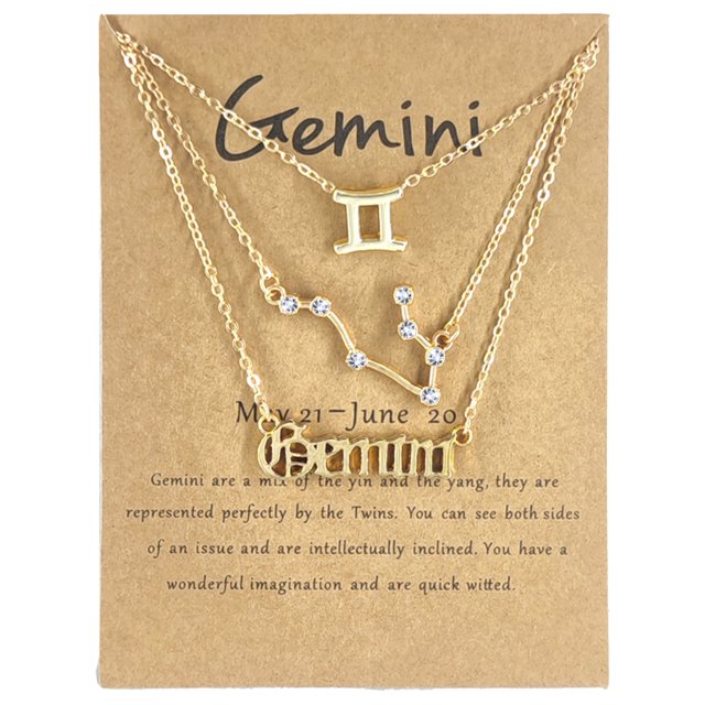 Flmtop 3Pcs Constellation Necklaces Letters Symbol Women Shiny Rhinestone Paper Card Necklaces for Party