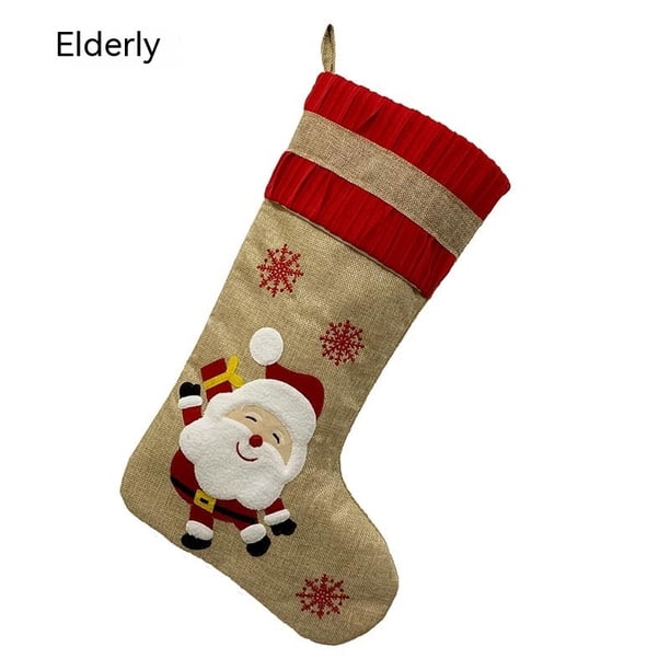 Paquete de navideños de con de Lino para Chimenea, Adornos Colgantes de Papá Noel, muñeco de Nieve, Reno, decoración navideñaAncianos1PCS
